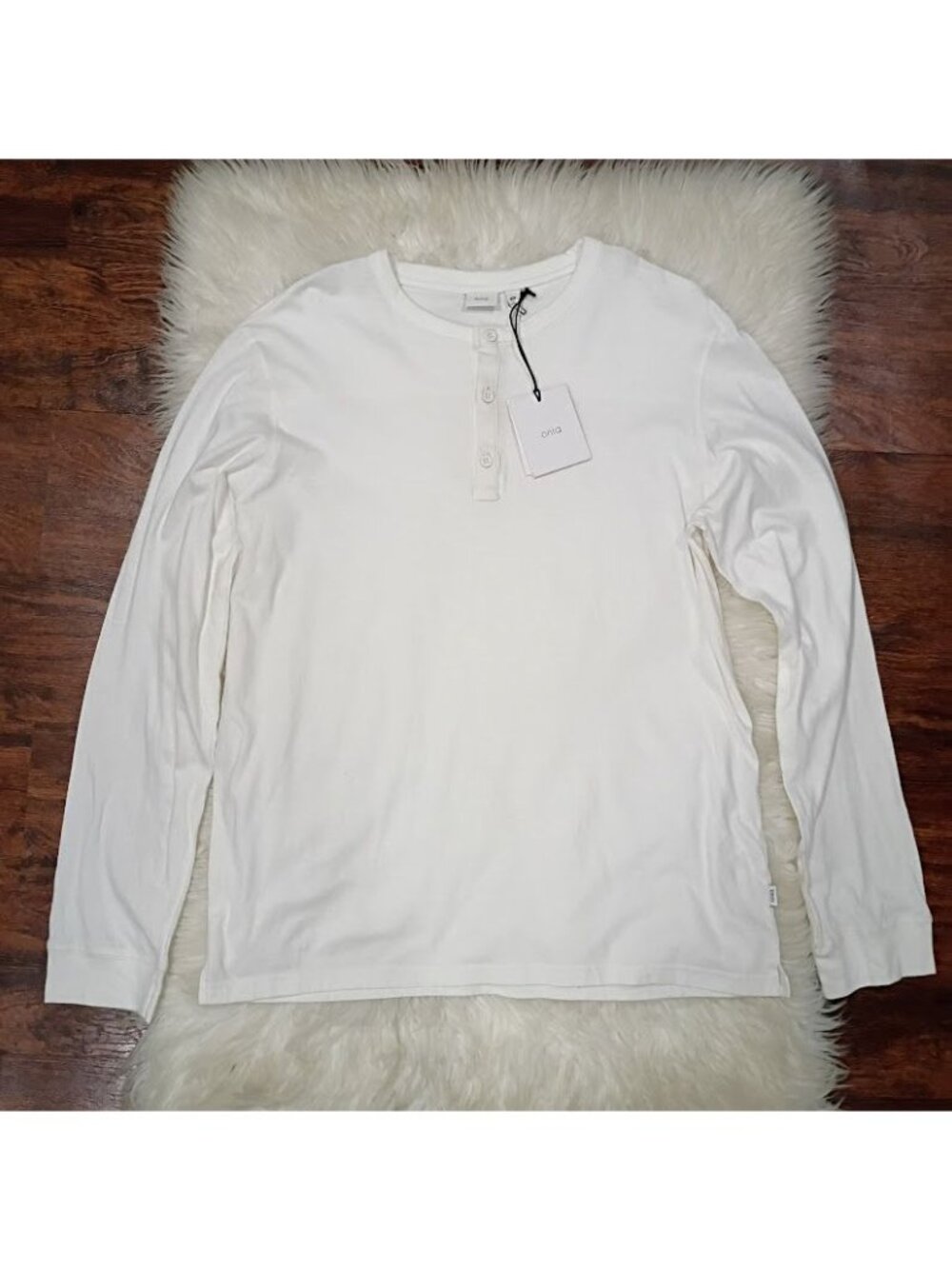 Onia Mens White Long Sleeve Henley Shirt Cotton Blend M New With Tags - Picture 2 of 10
